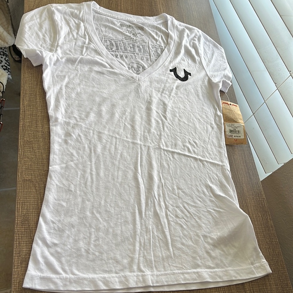 True Religion Classic Logo Deep V Neck Tee